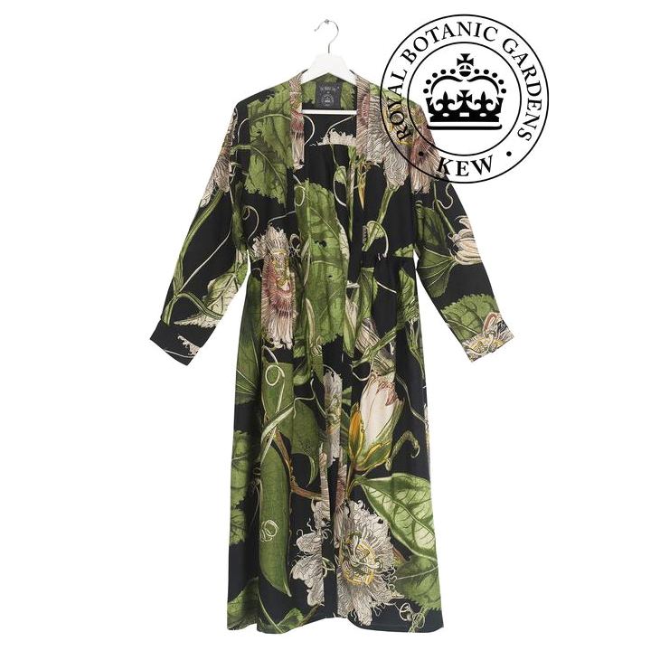 One Hundred Stars Kew Passion Flower Black Duster Coat front
