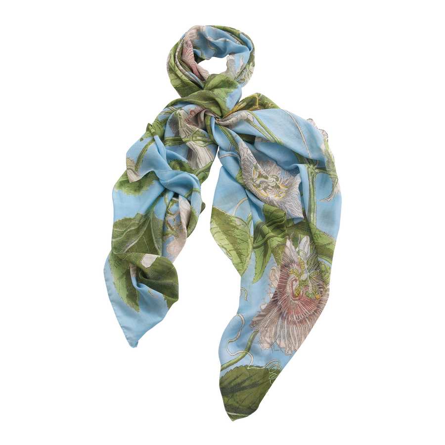 One Hundred Stars Scarf Passion Flower Sky Blue knotted