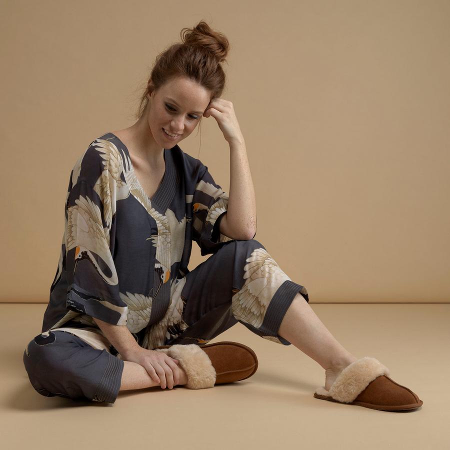 One Hundred Stars Stork Charcoal Top & Pants on model