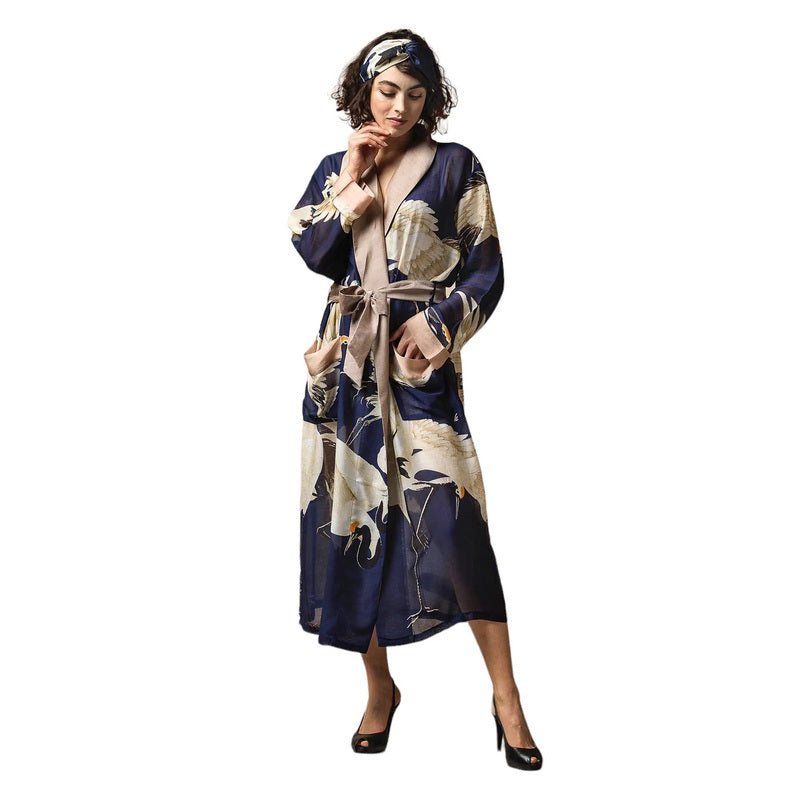 One Hundred Stars Stork Gown Navy Blue on model front