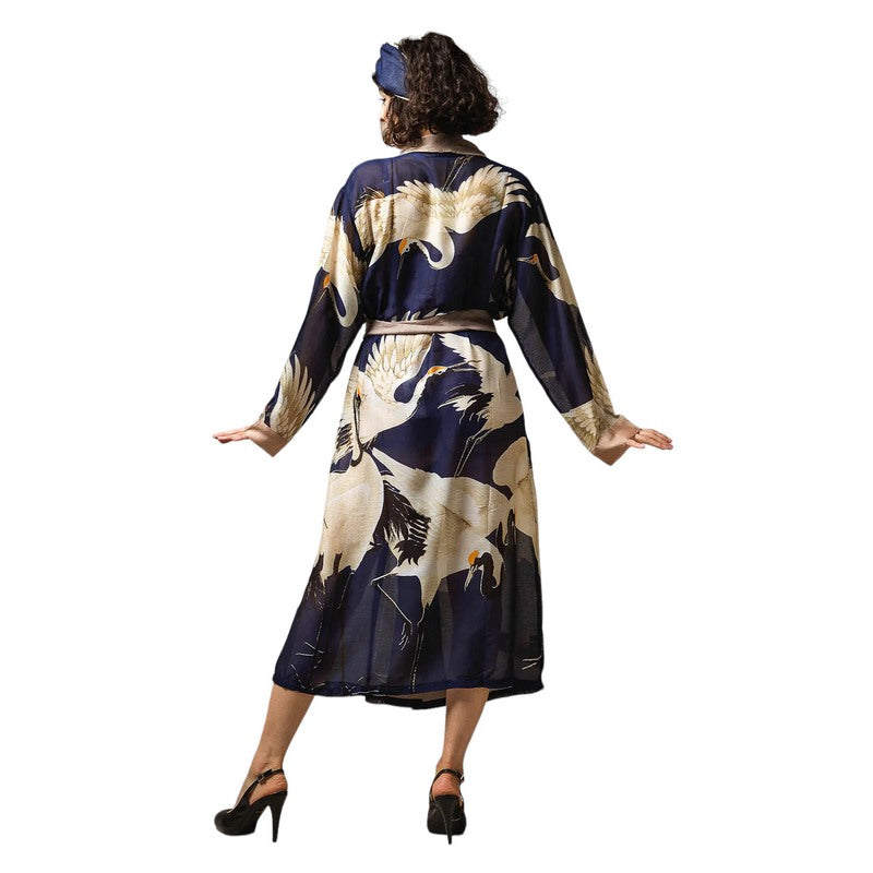 One Hundred Stars Stork Gown Navy Blue on model back