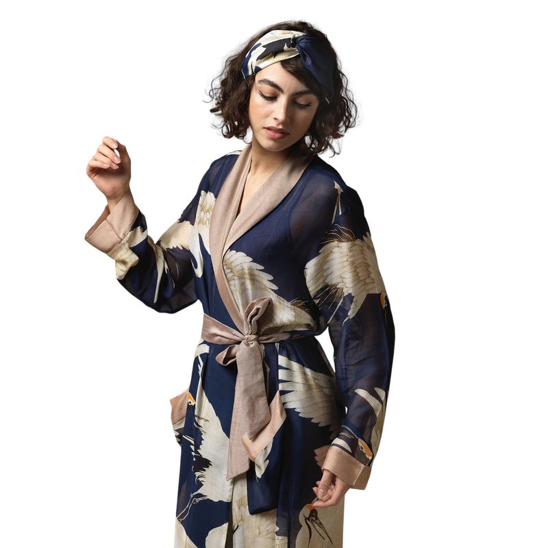 One Hundred Stars Stork Gown Navy Blue on model side