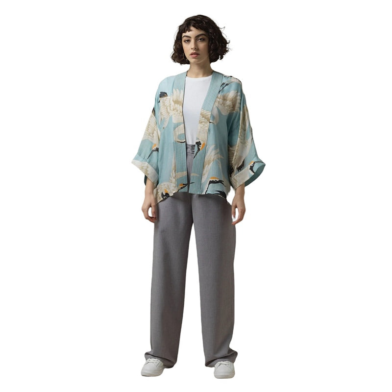 One Hundred Stars Stork Kimono Blue Sky KIMSTOSKY on model front