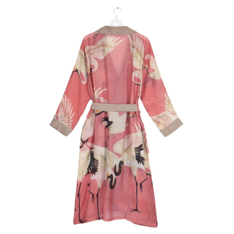 One Hundred Stars Stork Lipstick Pink Dressing Gown GWNSTOLIP back