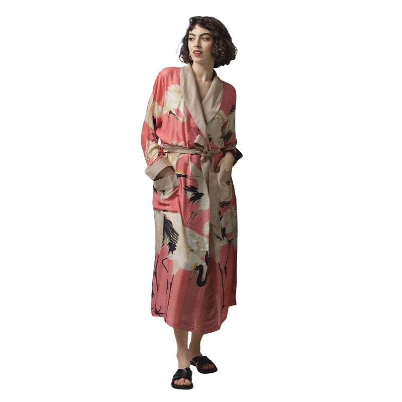 One Hundred Stars Stork Lipstick Pink Dressing Gown GWNSTOLIP on model front