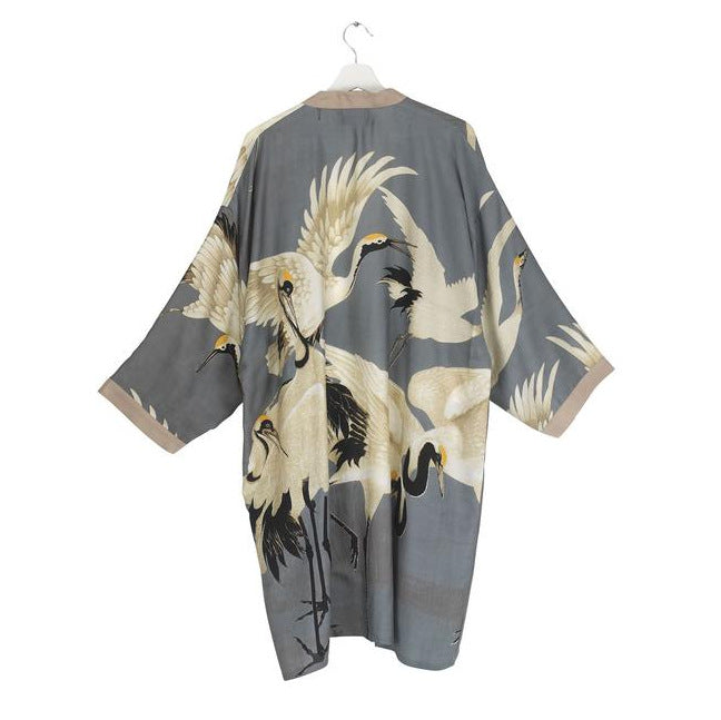 One Hundred Stars Stork Slate Grey Collar Kimono back