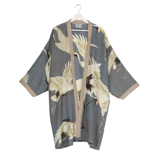 One Hundred Stars Stork Slate Grey Collar Kimono front