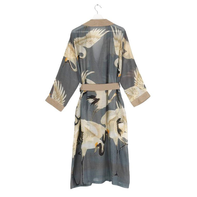 One Hundred Stars Stork Slate Grey Dressing Gown back