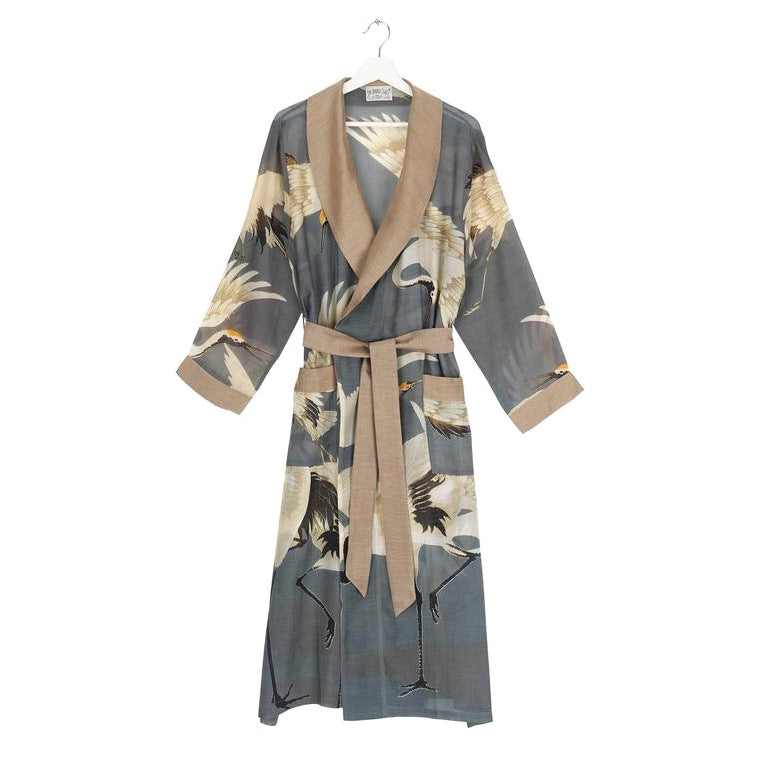 One Hundred Stars Stork Slate Grey Dressing Gown front