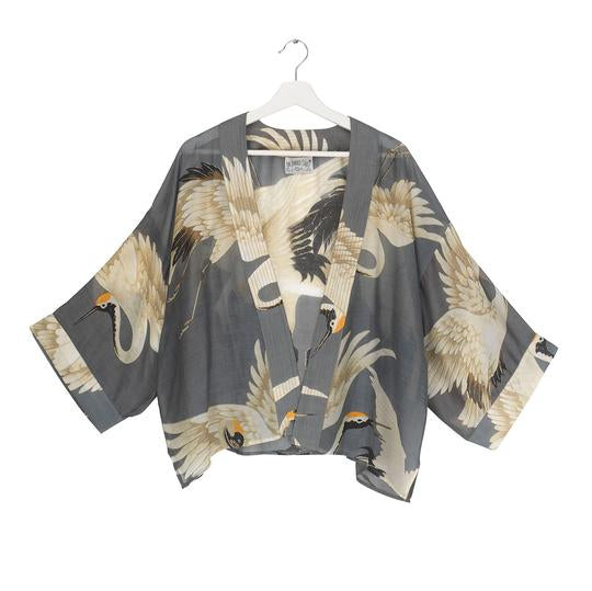 One Hundred Stars Stork Slate Grey Kimono front
