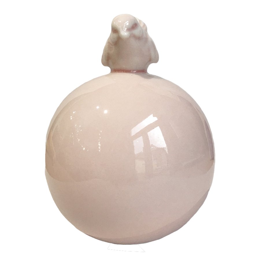 Pale Pink Pottery Bird on Ball front