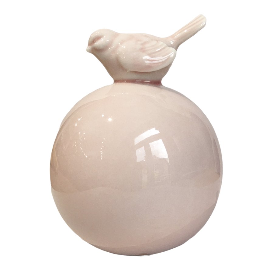Pale Pink Pottery Bird on Ball side