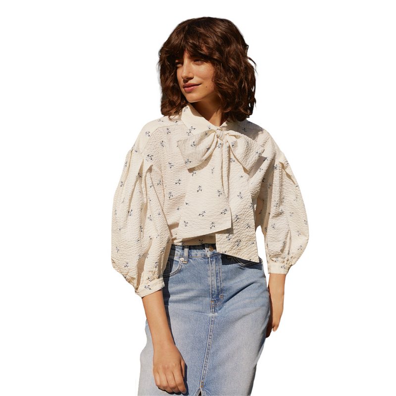 Part Two Clothing Ninea Cotton Shirt in Della Robbia Blue Bouquet Print 30306676-301200 on model outside