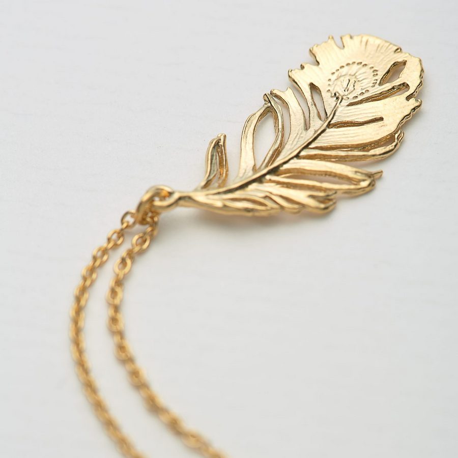 Peacock Feather Necklace PCN7-GP on paper