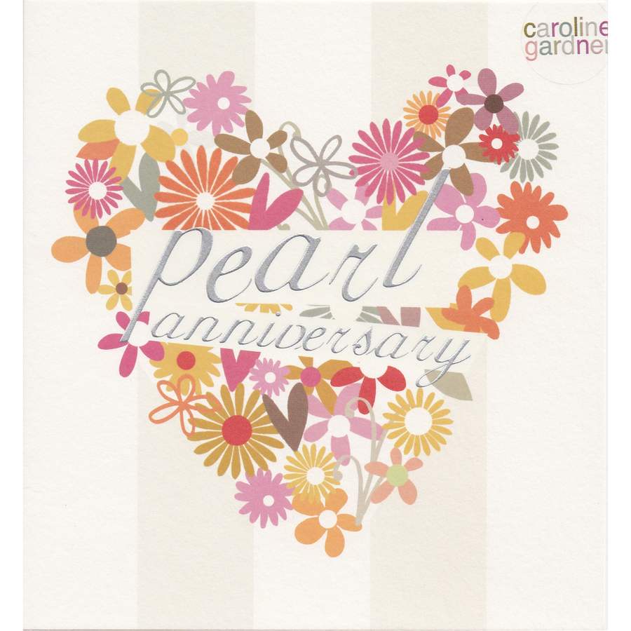 Pearl Anniversary Card Floral Heart LRG009