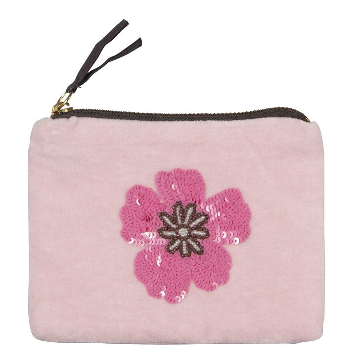 Pink Velvet Bag with Sequin Flower
