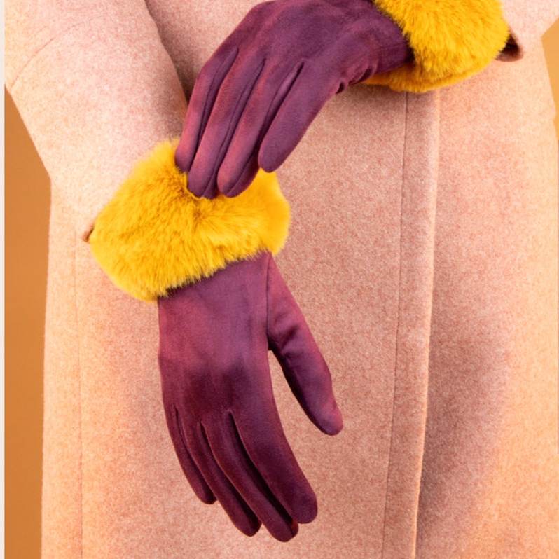 Powder Design Bettina Faux Suede Gloves Damson BET33 on model