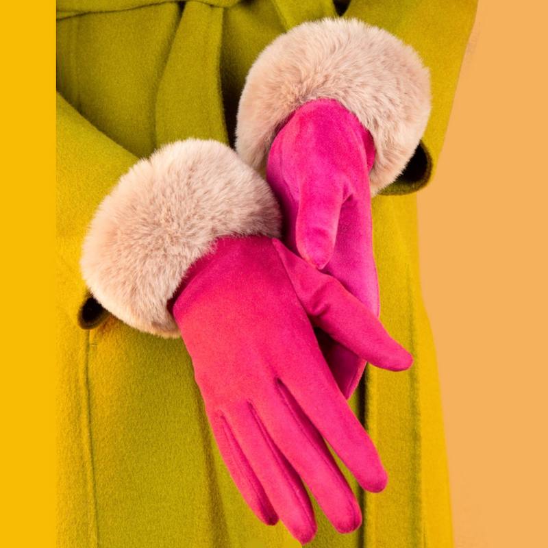 Powder Design Bettina Faux Suede Gloves Fuchsia BET32 on model