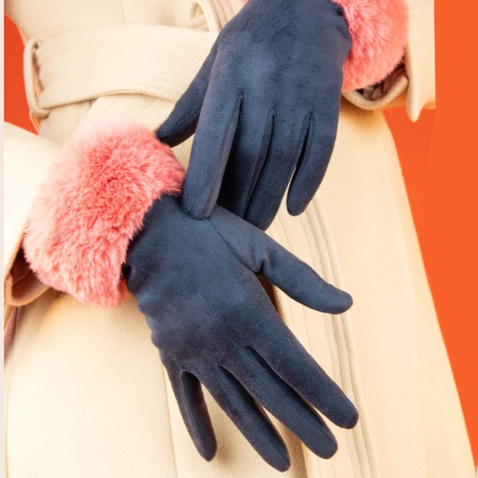 Powder Design Bettina Faux Suede Gloves Navy BET30 on model
