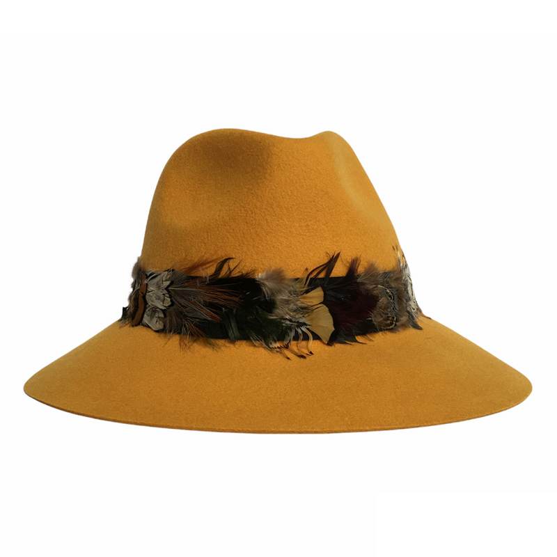 Powder Design Feather Band Felt Hat Mustard FEA9 front