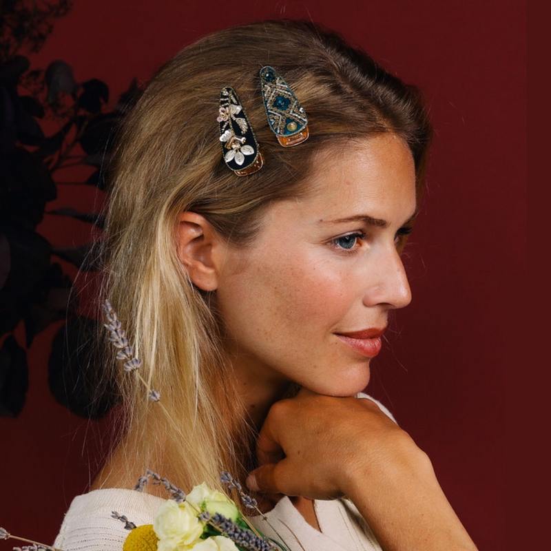 Powder Design Jewelled Hairclips Charcoal JEW6 on model
