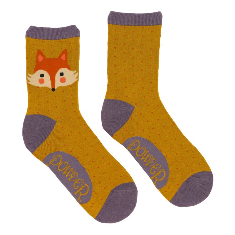 Powder Designs Bamboo Socks Cheeky Fox Mustard SOC541 back and front