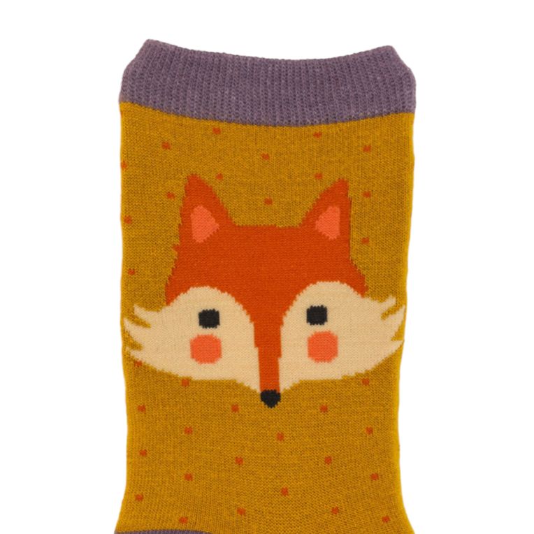 Powder Designs Bamboo Socks Cheeky Fox Mustard SOC541 detail