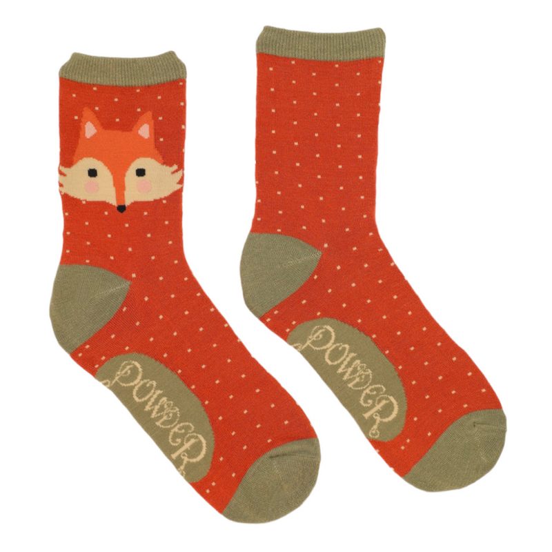 Powder Designs Bamboo Socks Cheeky Fox Tangerine SOC540 back and front