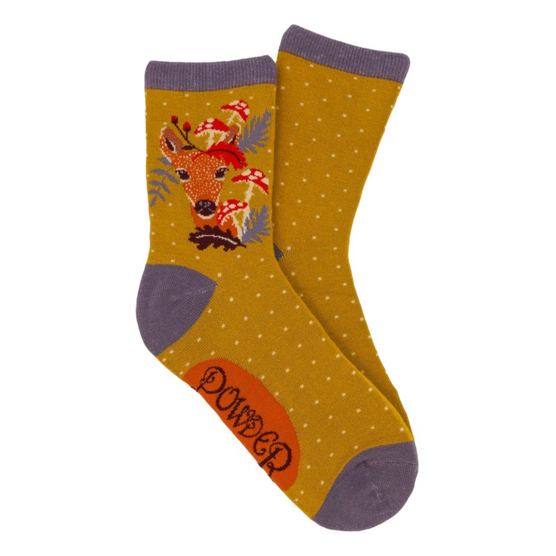 Powder Designs Bamboo Socks Doe & Toadstools Mustard SOC525 main