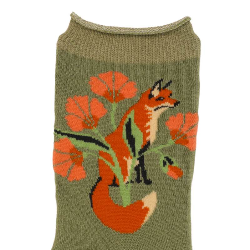Powder Designs Bamboo Socks Fox In Meadow Sage SOC543 detail