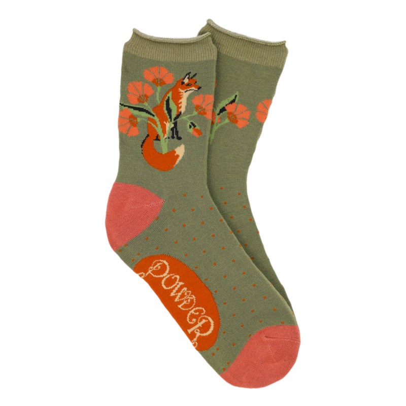 Powder Designs Bamboo Socks Fox In Meadow Sage SOC543 main