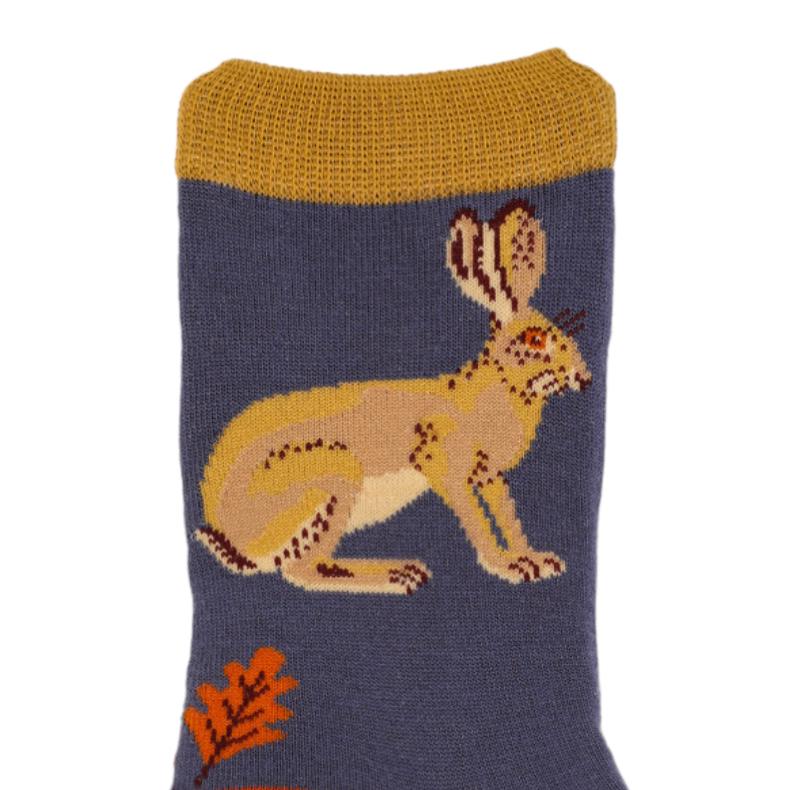 Powder Designs Bamboo Socks Hare Cameo on Blue SOC545 detail