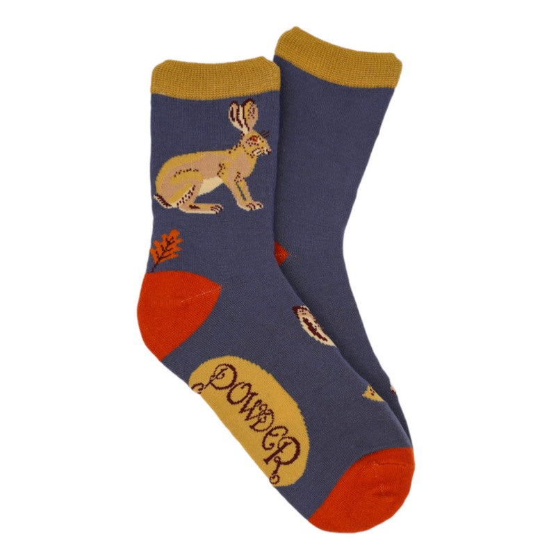 Powder Designs Bamboo Socks Hare Cameo on Blue SOC545 main