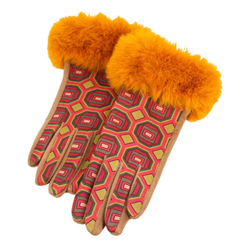 Powder Designs Bernadette Faux Suede Gloves Mustard Mosaic BER1 main