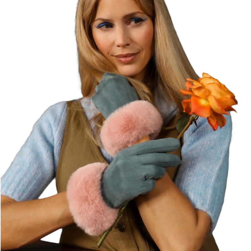 Powder Designs Bettina Faux Fur & Suede Gloves Denim & Petal BET42 on model
