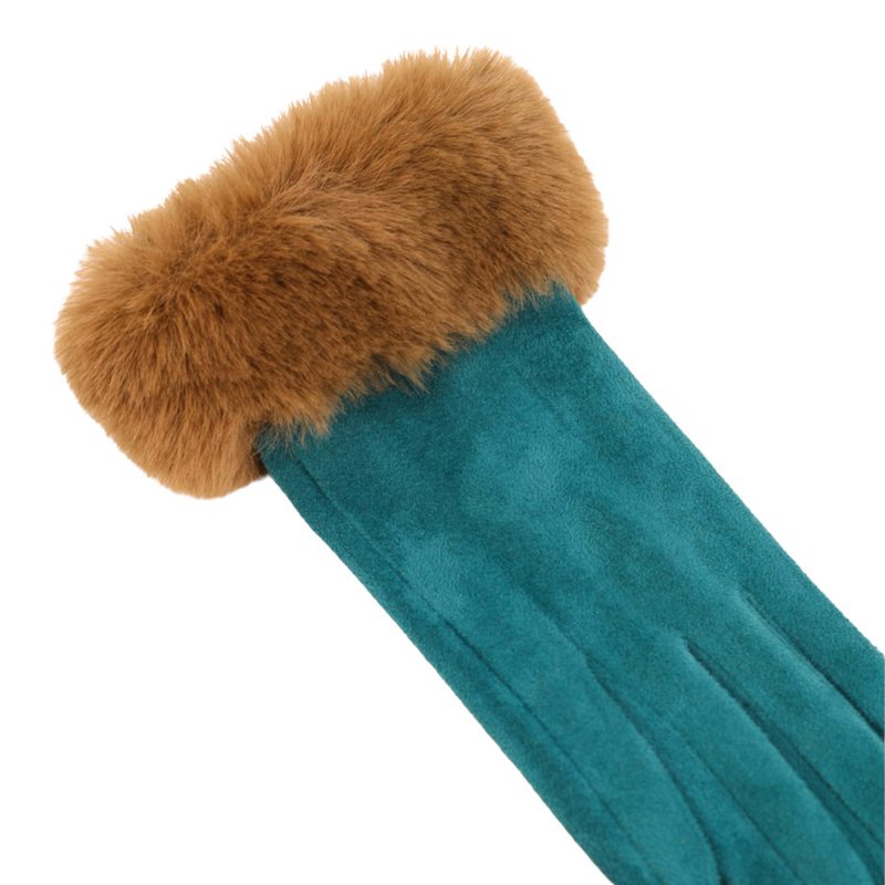 Powder Designs Bettina Faux Fur & Suede Gloves Teal & Teddy BET39 detail