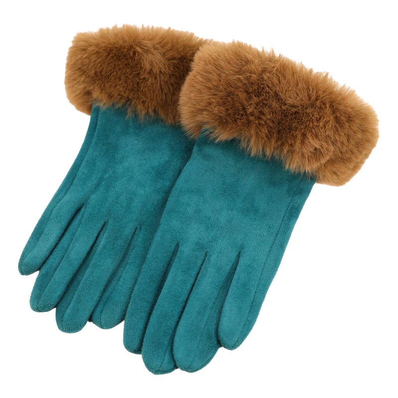 Powder Designs Bettina Faux Fur & Suede Gloves Teal & Teddy BET39 main