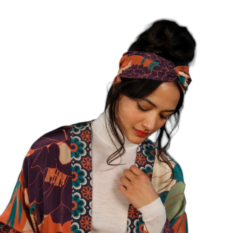 Powder Designs Elasticated Headband Winter Floral Terracotta EHB20 on model