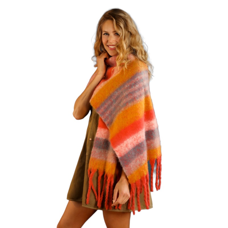 Powder Designs Enid Cosy Scarf Tangerine & Denim ENI2 on model