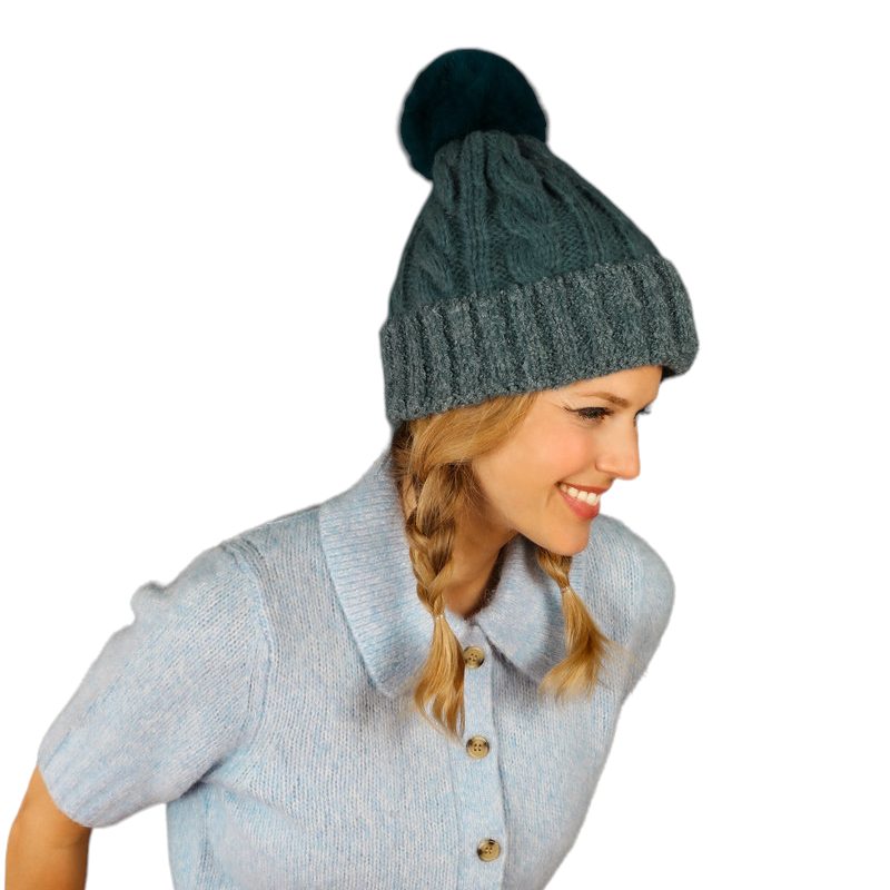 Powder Designs Freya Pompom Hat in Denim FRE9 on model