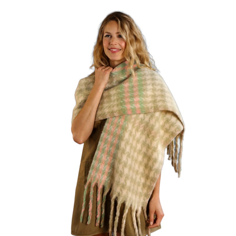 Powder Designs Ishbel Cosy Scarf Stone & Vanilla ISH1 on model front