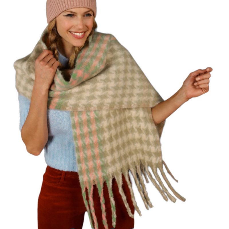 Powder Designs Ishbel Cosy Scarf Stone & Vanilla ISH1 on model main