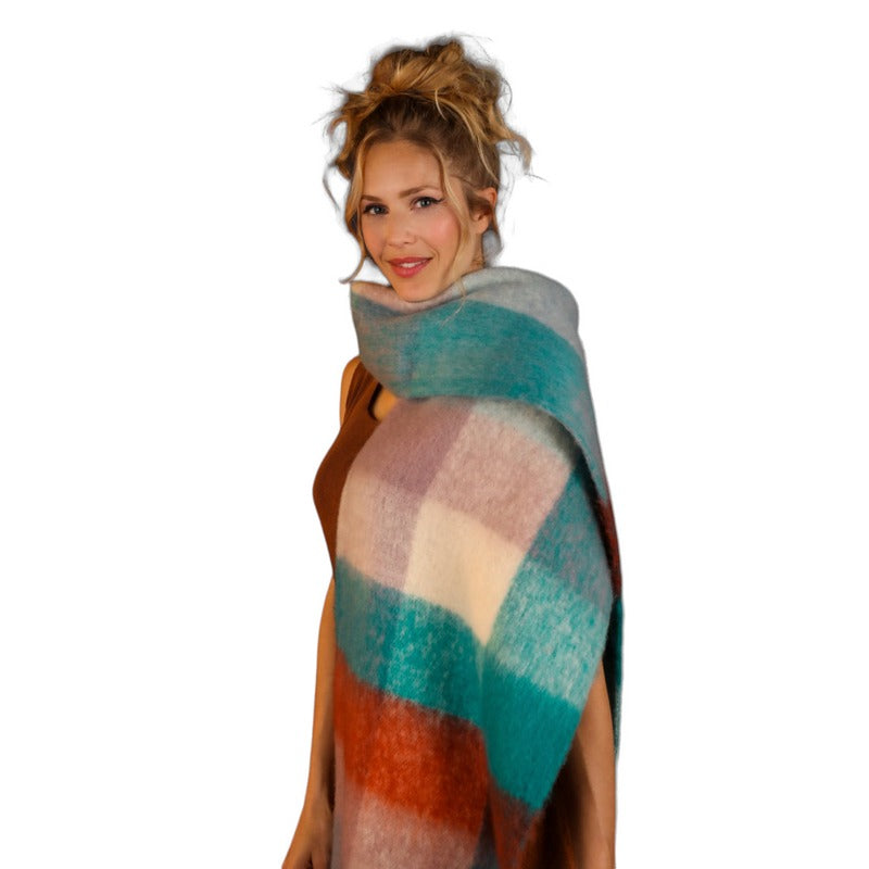 Powder Designs Maddie Cosy Scarf Damson & Teal MAD7 on model front
