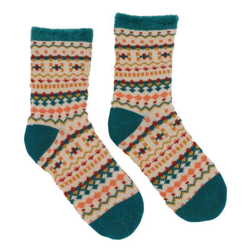 Powder Designs Pretty Pattern Cosy Fair Isle Ladies Socks Teal SOC554 front and back