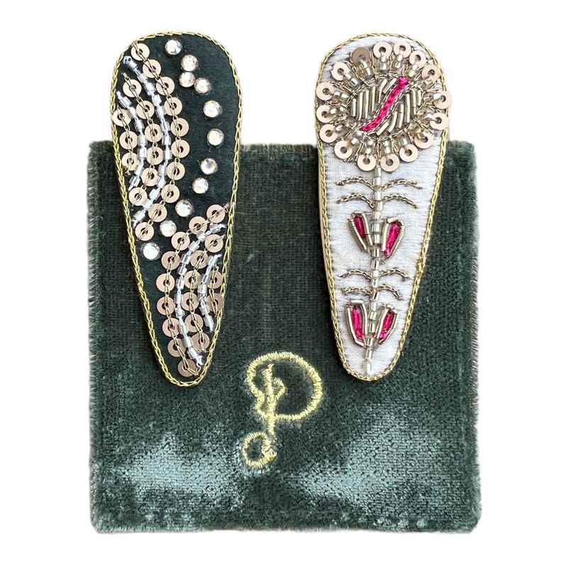 Powder Designs Sunrise Jewelled Hair Clips Fern & Petal JEW13 front