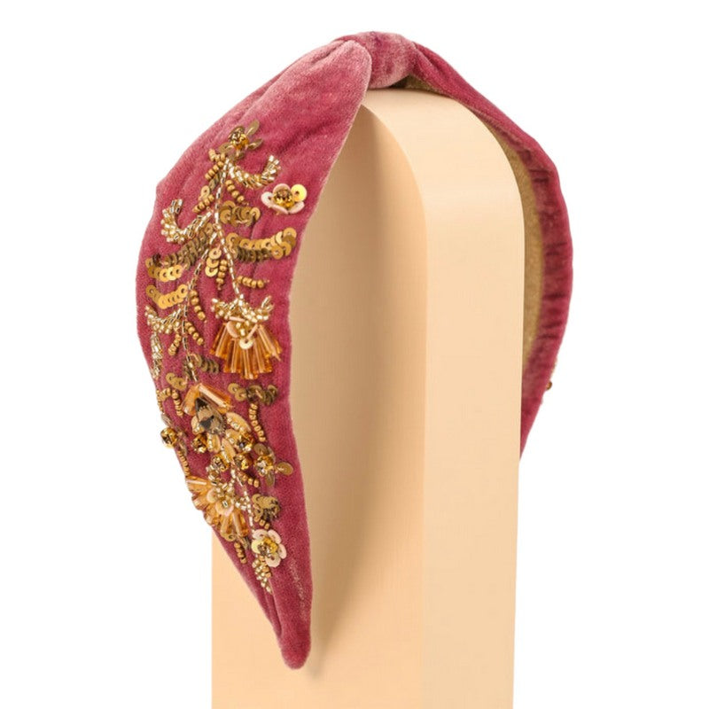 Powder Designs Velvet Embellished Headband Amethyst HDB48 on stand