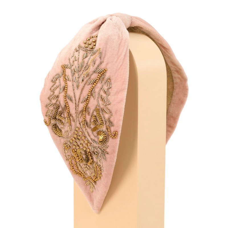 Powder Designs Wide Velvet Embellished Headband Petal HDB47 on stand