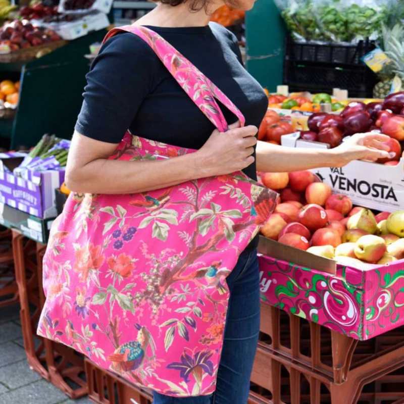 Powell Craft Cotton Canvas Tote Bag Hot Pink Birds CTB20 on model 2