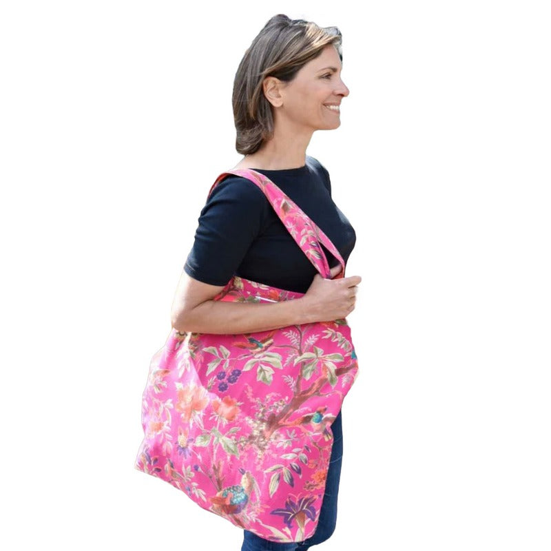 Powell Craft Cotton Canvas Tote Bag Hot Pink Birds CTB20 on model main