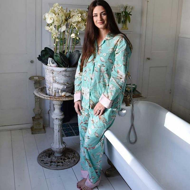 Powell Craft Mint Blossom Print Ladies Pyjamas SN32 on model 1